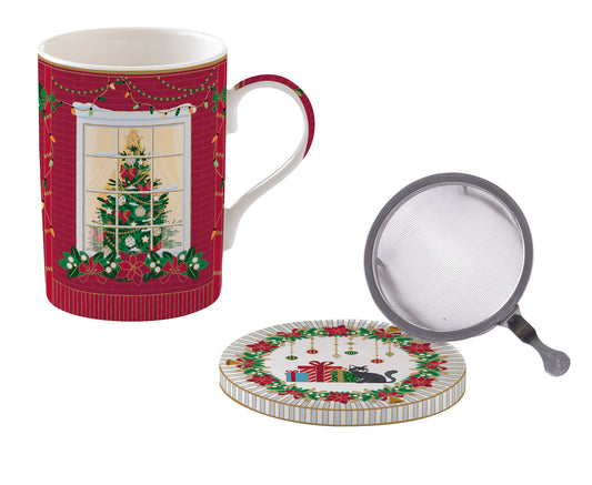 Caneca Fine China 350ml Infusor Festive Avenue com Caixa
