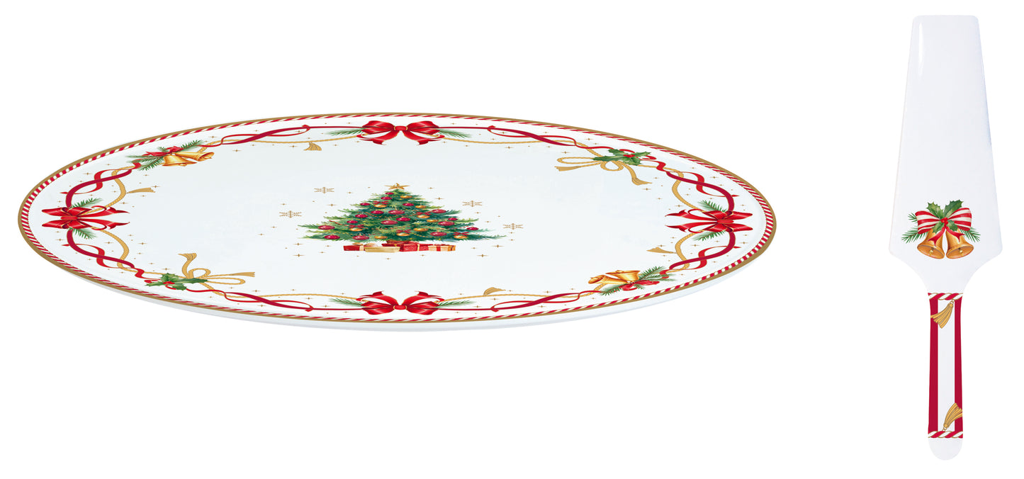 Prato Bolo com Pá CTAL Porcelana 32cm com Caixa