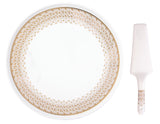 Prato Bolo com Pá Festive Porcelana 32cm com Caixa