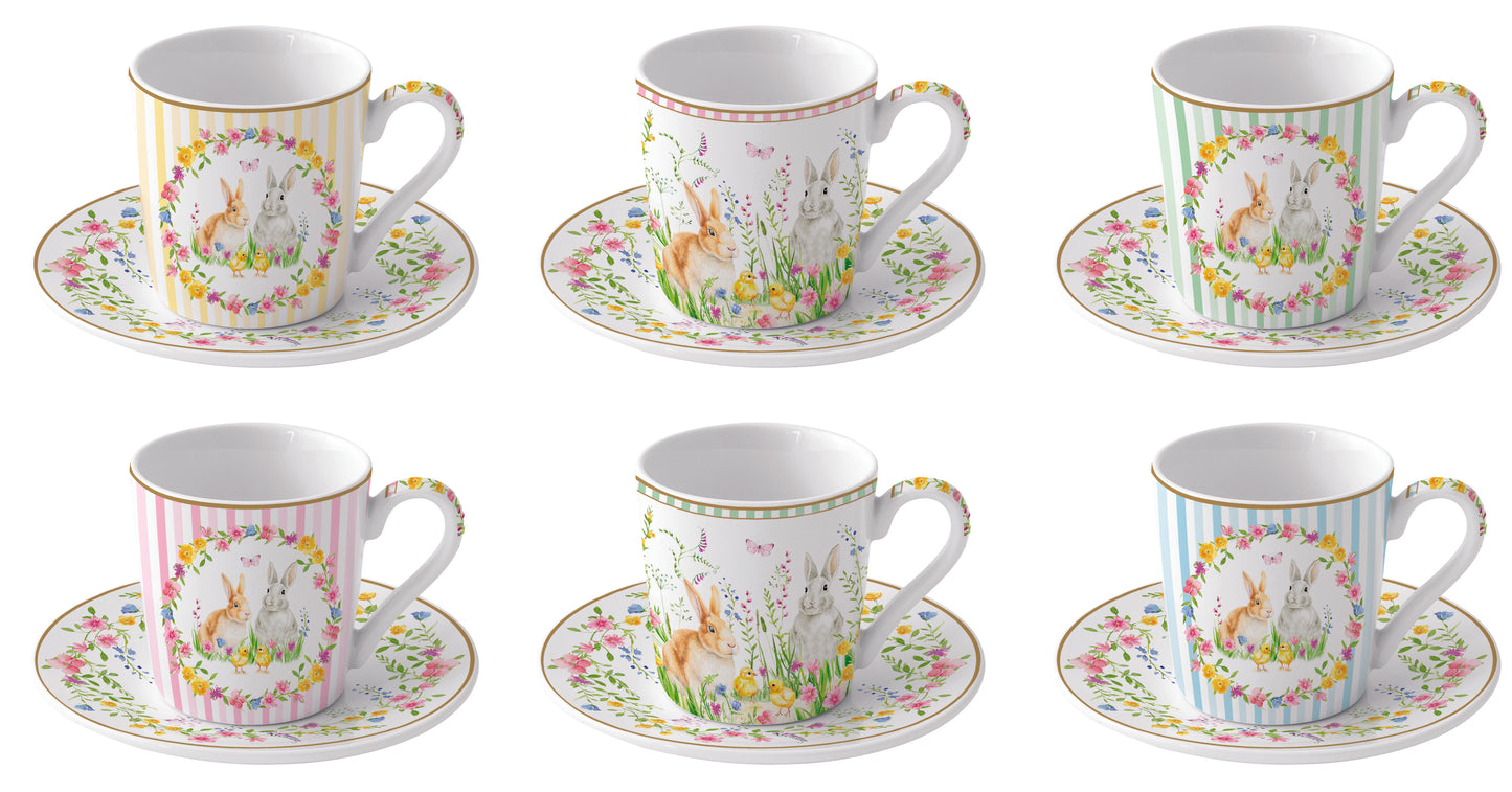 Caixa com 6 chávenas e pires de café em porcelana