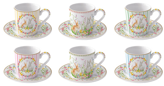 Caixa com 6 chávenas e pires de café em porcelana