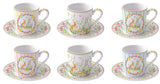 Caixa com 6 chávenas e pires de café em porcelana
