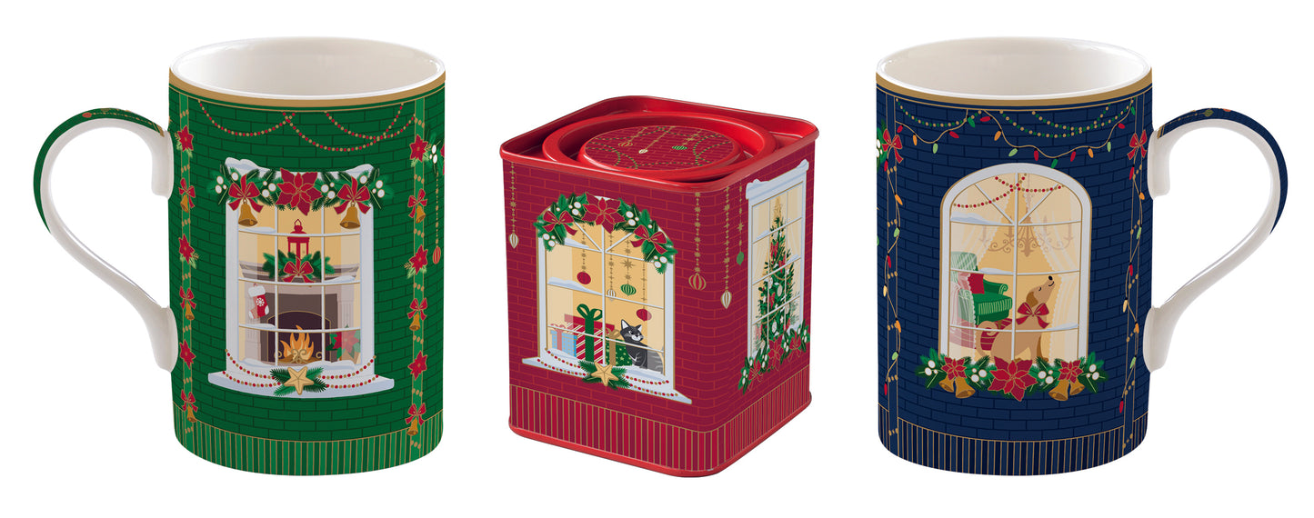 Conjunto Porcelana 2 Canecas + Lata Chá Festive Avenue