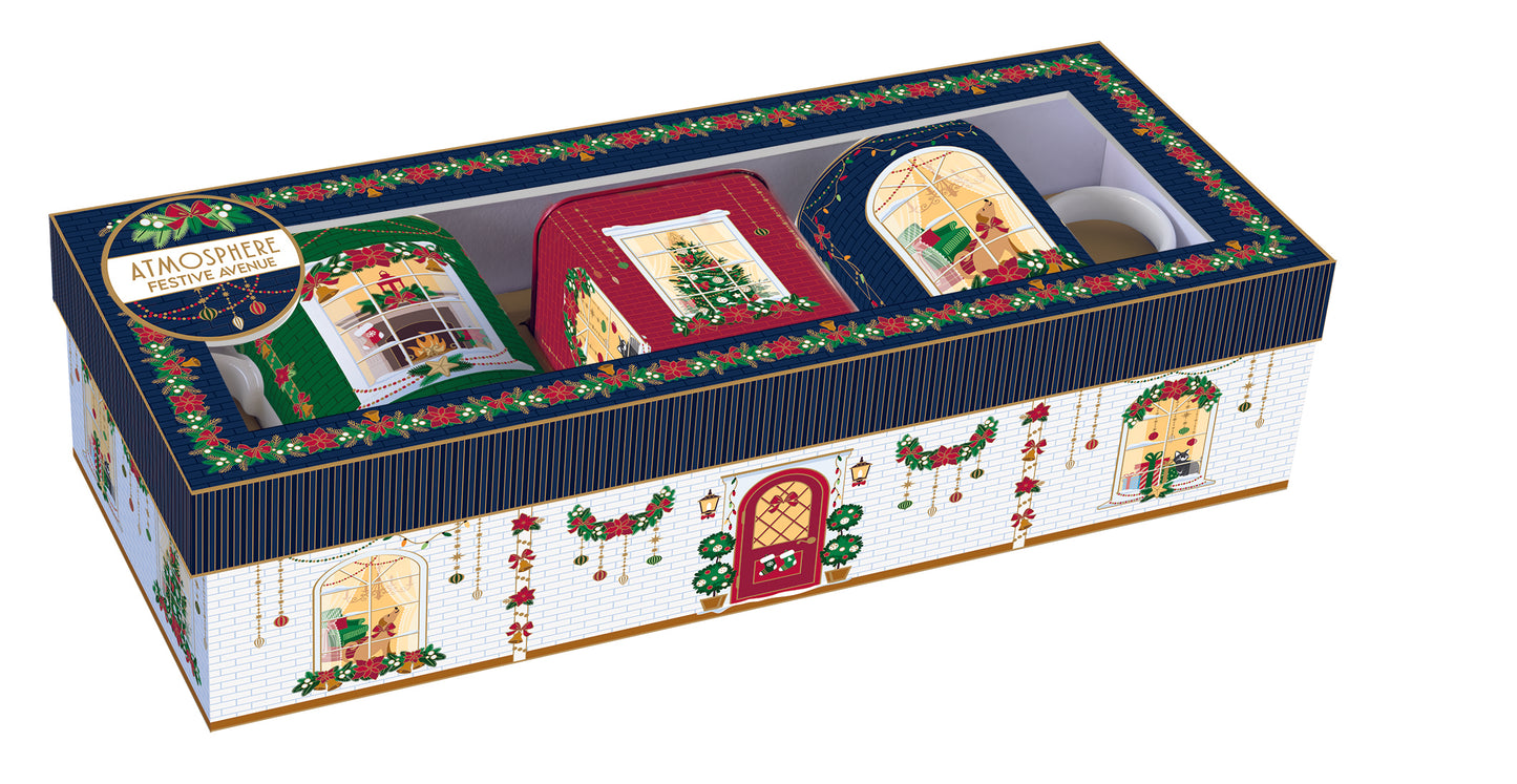 Conjunto Porcelana 2 Canecas + Lata Chá Festive Avenue