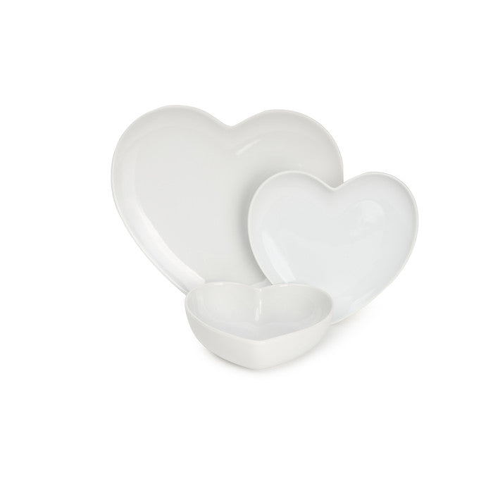 Conjunto de 18 pratos Coração Branco 6 rasos 27,50cm + 6 sopa 19.80 cm+ 6 sobremesa 16.90 cm