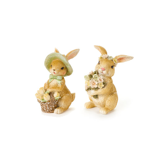 Coelhos resina 10.50cm com flores