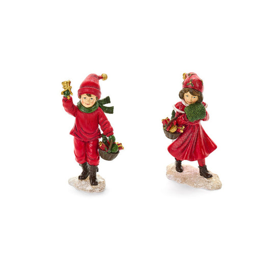 Enfeites de Natal Par de crianças em resina 19 cm