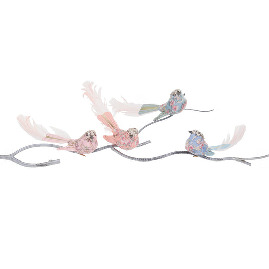 Pássaros com flores com clip 20 cm