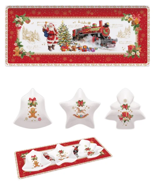 Prato Servir Aperitivos Christmas Memories 36x16cm com Caixa