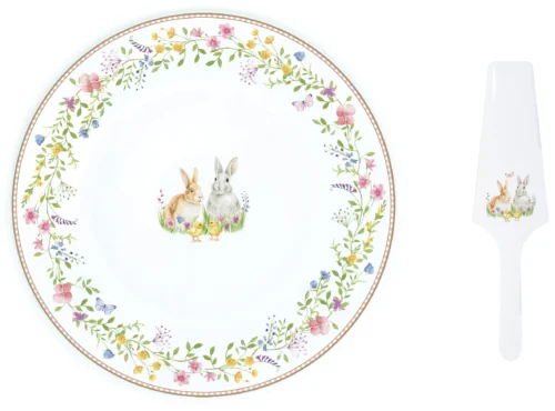 Prato de Bolo com Pá Porcelana 32 cm