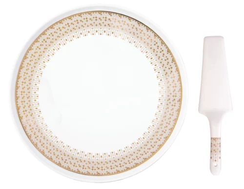 Prato Bolo com Pá Festive Porcelana 32cm com Caixa