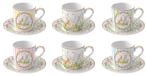 Caixa com 6 chávenas e pires de café em porcelana