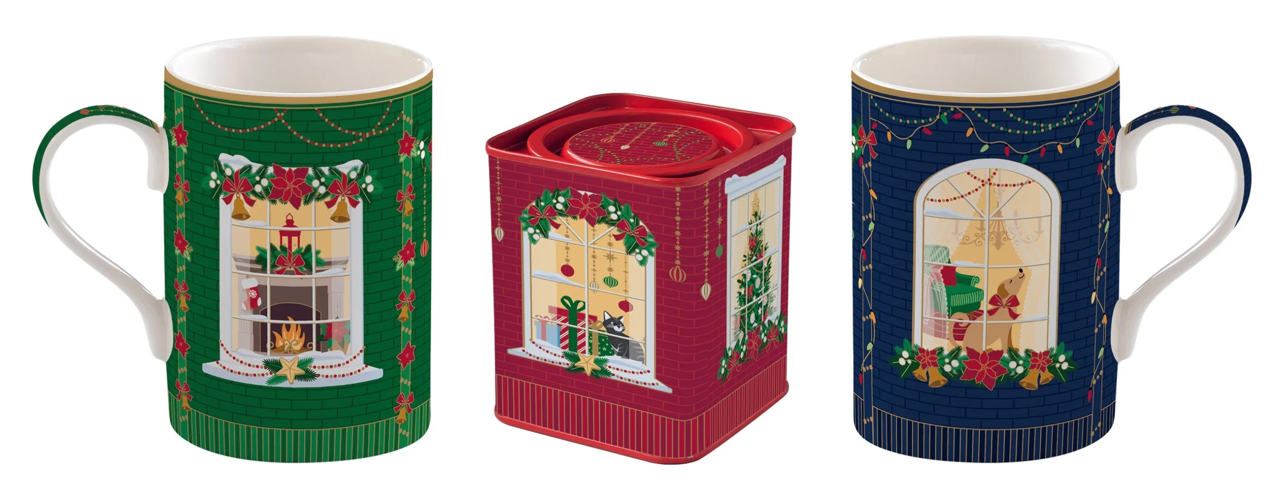 Conjunto Porcelana 2 Canecas + Lata Chá Festive Avenue - Image 2