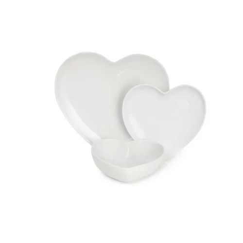 Conjunto de 18 pratos Coração Branco  6 rasos  27,50cm + 6 sopa  19.80 cm+ 6 sobremesa 16.90 cm