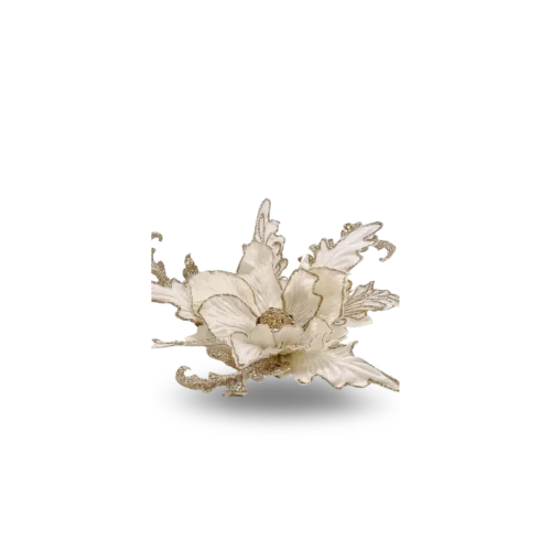 Flor Branca e bordas Prateadas c/ Pinça