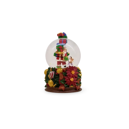 Globo de Neve com Pai Natal, Menina e Presentes