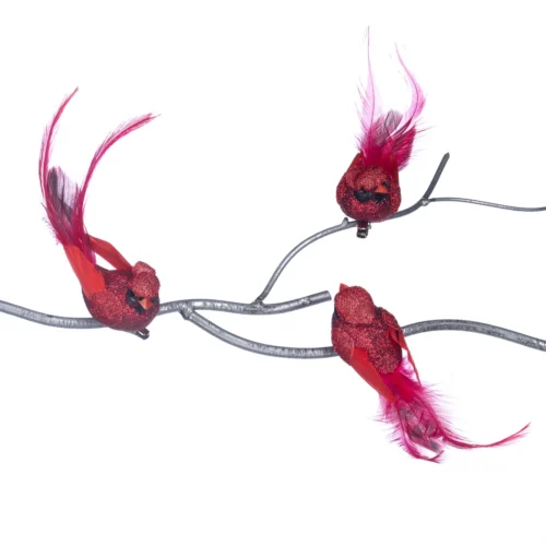Pássaros vermelhos com clip 14 cm