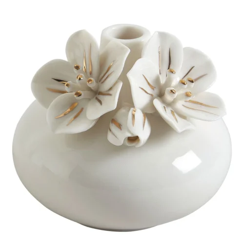 Jarra solitário com flores em cerâmica 8 X 7,5 cm