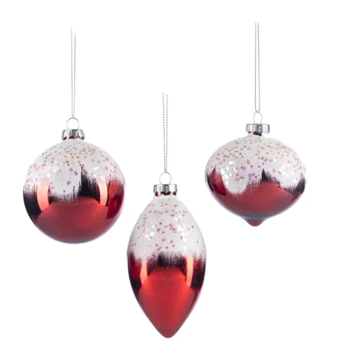 Bolas vidro vermelhas com branco 8 cm