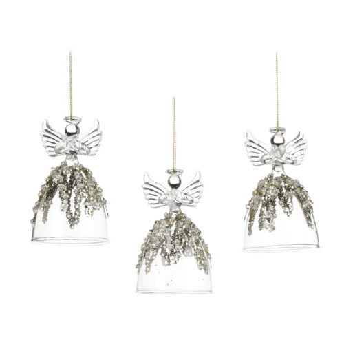 Anjos de vidro prateados 9 cm
