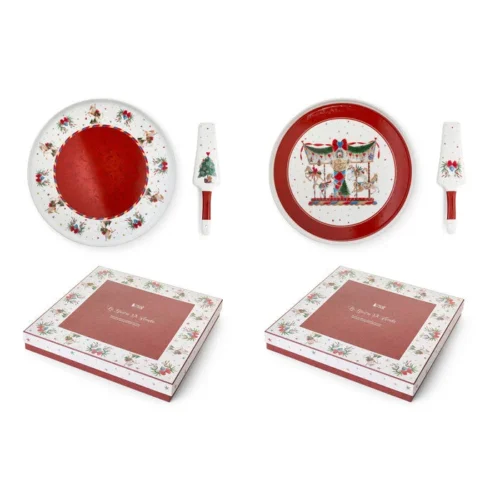 Prato de Bolo c/ pá  em porcelana 32cm  com caixa