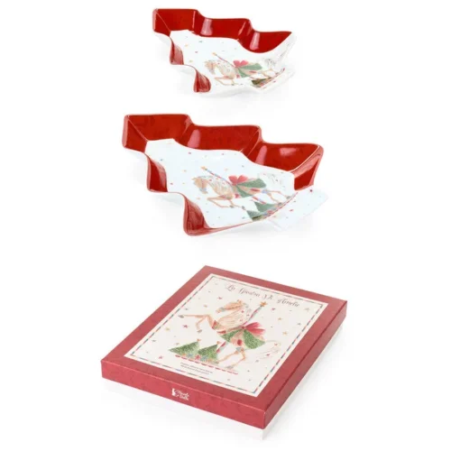 Conjunto de 2 pratos em forma de arvore 19 - 27 cm em caixa