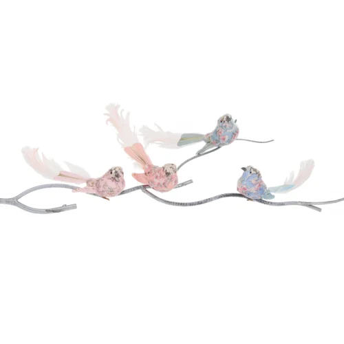 Pássaros com flores com clip 20 cm