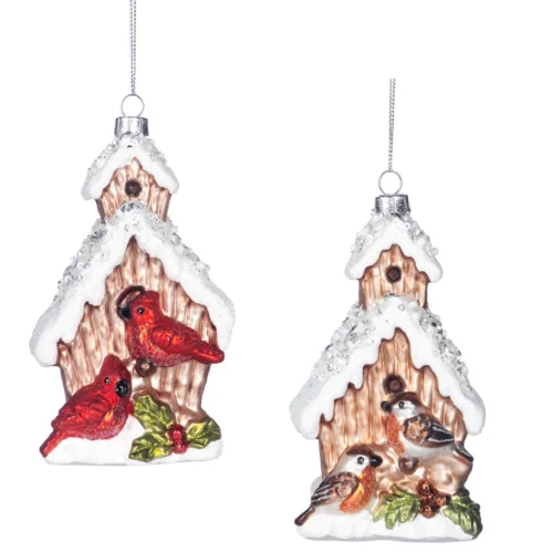 Enfeite casa dos pássaros 13cm em vidro