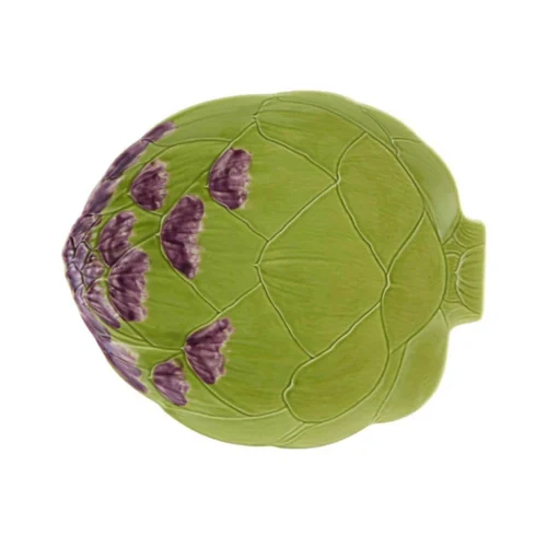 Travessa Alcachofra da Bordallo Pinheiro, verde com apontamentos roxos.