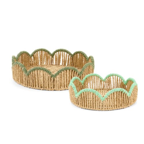 Conjunto de 2 cestos beira verde 30x8 cm e 25x 7 cm