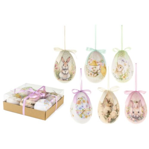 Caixa com 6 ovos diferentes 10cm