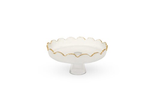Taça de vidro com beirinha dourada 16 x 9 cm