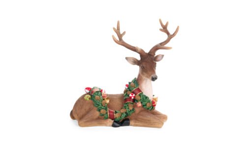 Veado sentado com guirlanda de Natal  27 x 12 x 25,50 cm