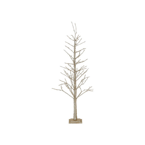 Árvore decorativa pequena com ramos finos sem folhas e base quadrada