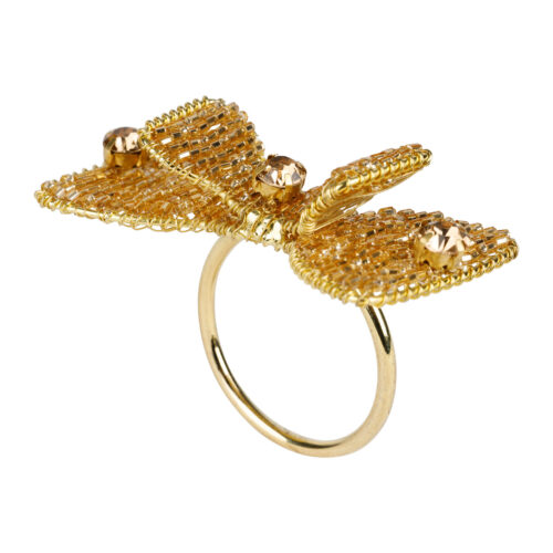 Argola de guardanapo com aro liso e laço dourado texturado