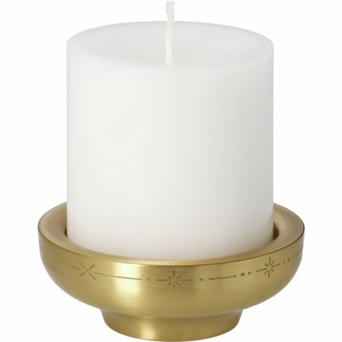 Base dourada para vela, com pequenos motivos de estrelas.